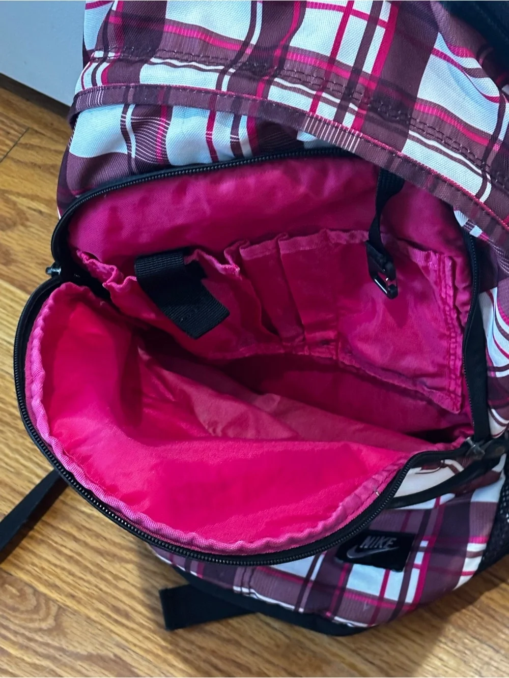 Nike White and Pink Plaid Men's Backpack